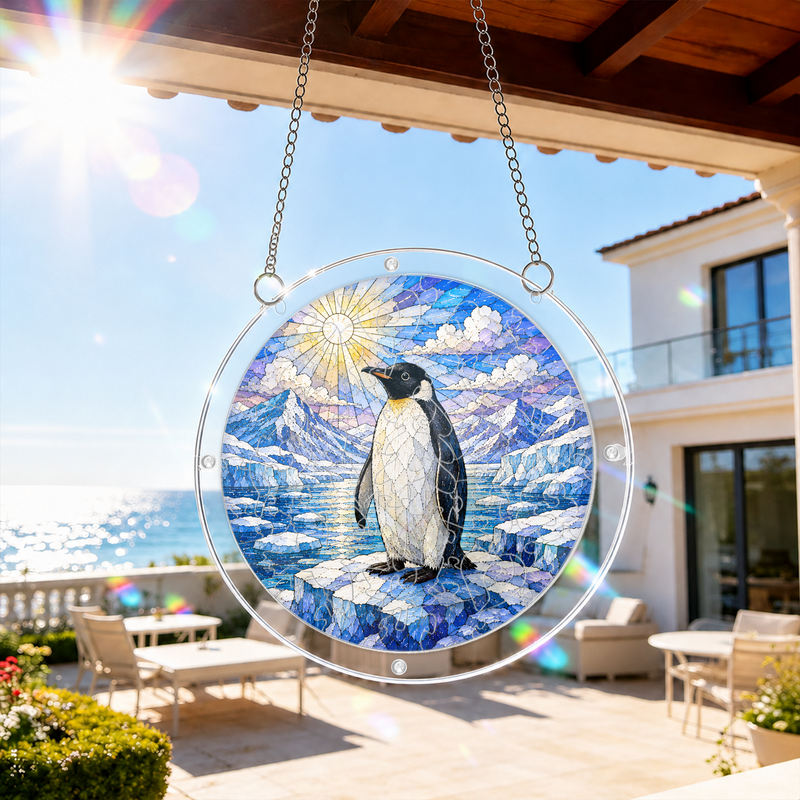 Penguin Acrylic Puzzle Suncatcher, Winter Window Hanging Decor, Gift for Penguin Lovers