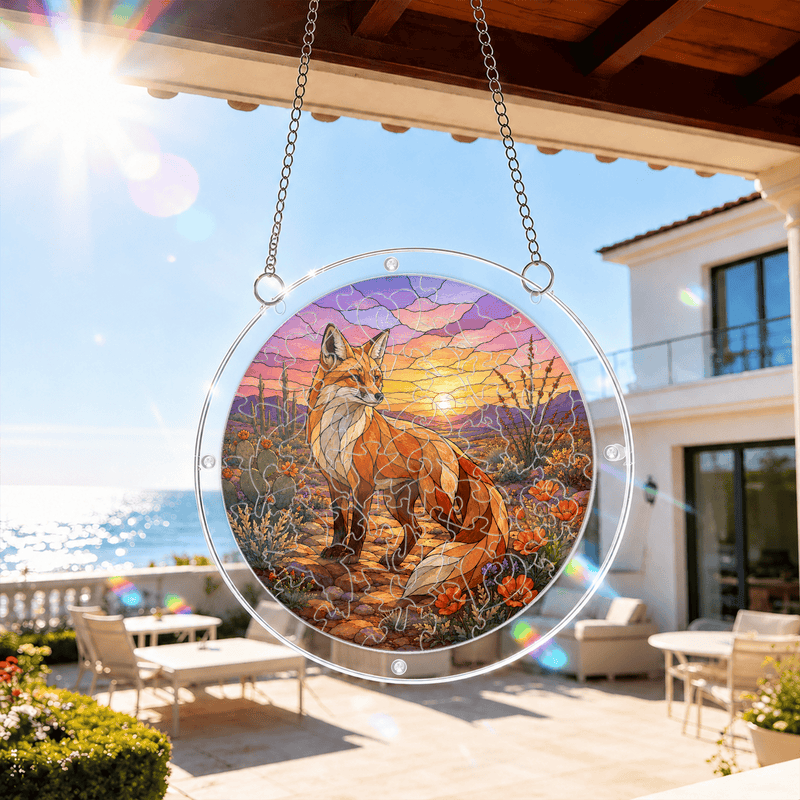 Desert Fox Acrylic Puzzle Suncatcher, Window Hanging Decor, Gift for Wildlife Lovers