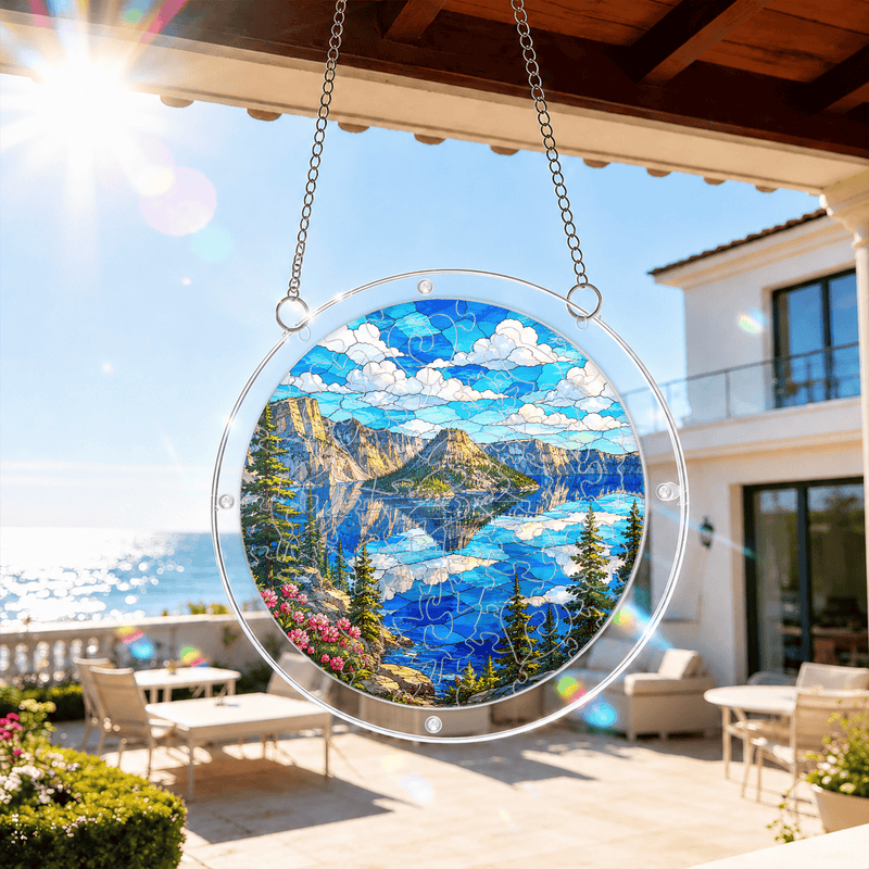 Crater Lake National Park Acrylic Puzzle Suncatcher, Window Hanging Decor, Gift for Nature Lovers