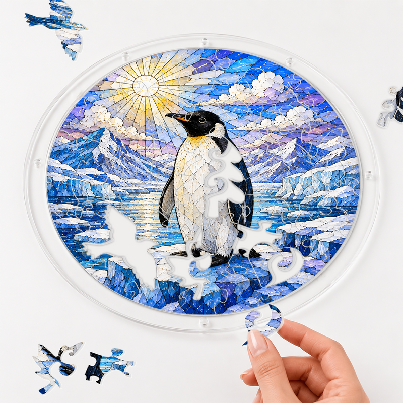Penguin Acrylic Puzzle Suncatcher, Winter Window Hanging Decor, Gift for Penguin Lovers