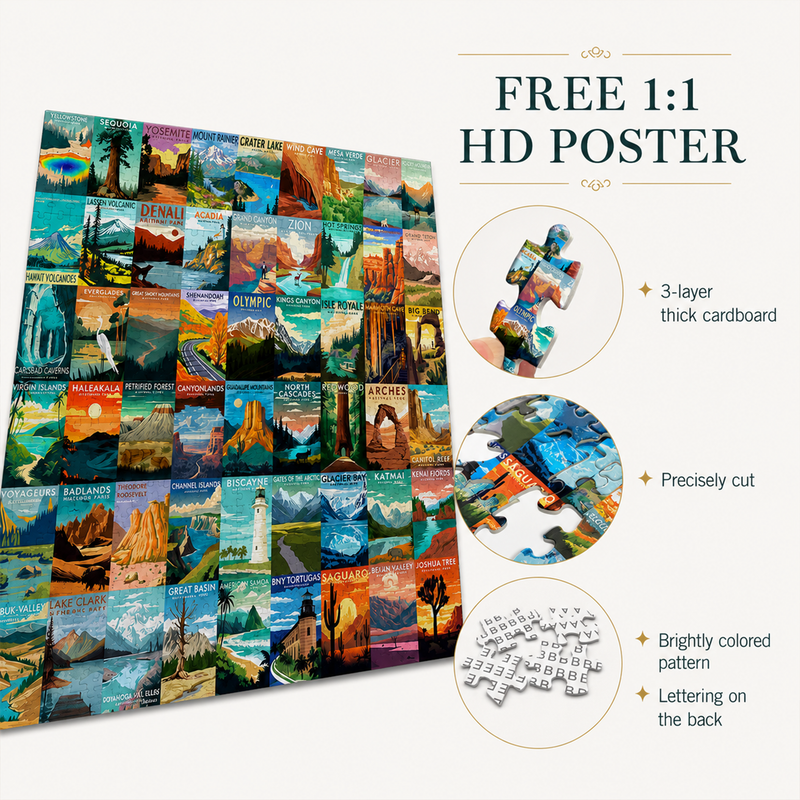 National Parks Puzzle for Adults 1000 Pieces, 63 U.S. Parks Travel Poster Jigsaw, Nature Gift