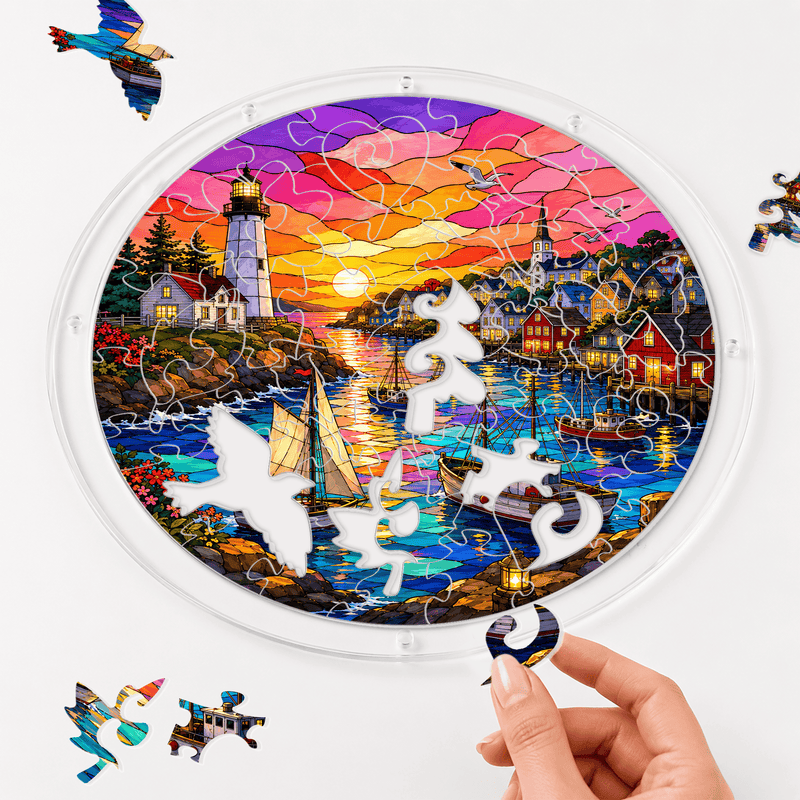 Lighthouse Acrylic Puzzle Suncatcher, Coastal Harbor Window Decor, Nautical Gift