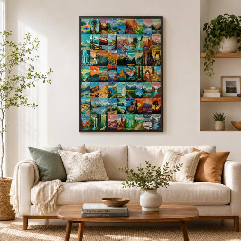 National Parks Puzzle for Adults 1000 Pieces, 63 U.S. Parks Travel Poster Jigsaw, Nature Gift