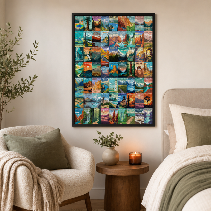 National Parks Puzzle for Adults 1000 Pieces, 63 U.S. Parks Travel Poster Jigsaw, Nature Gift