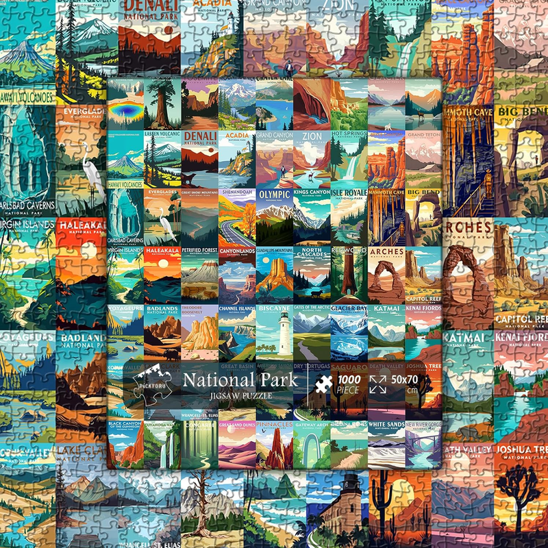 National Parks Puzzle for Adults 1000 Pieces, 63 U.S. Parks Travel Poster Jigsaw, Nature Gift