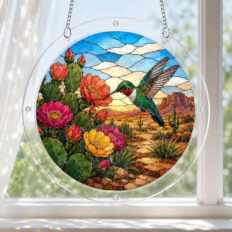 Hummingbird Acrylic Puzzle Suncatcher, Window Hanging Decor, Gift for Bird Lovers