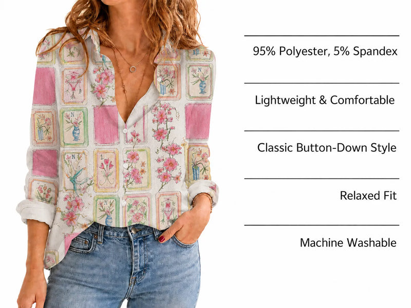 Mahjong Blouse Shirt for Women, Floral Mah Jongg Lover Gift