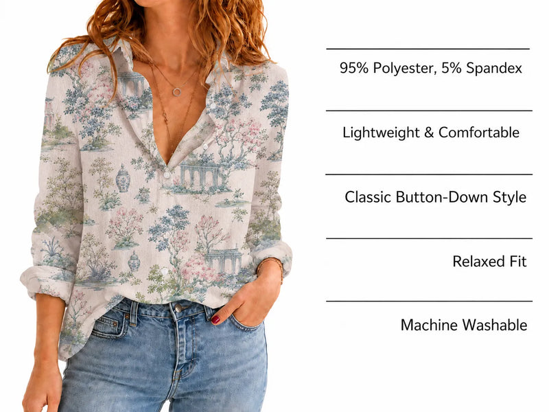 Mah Jongg Blouse Shirt for Women, Chinoiserie Floral Game Night Top