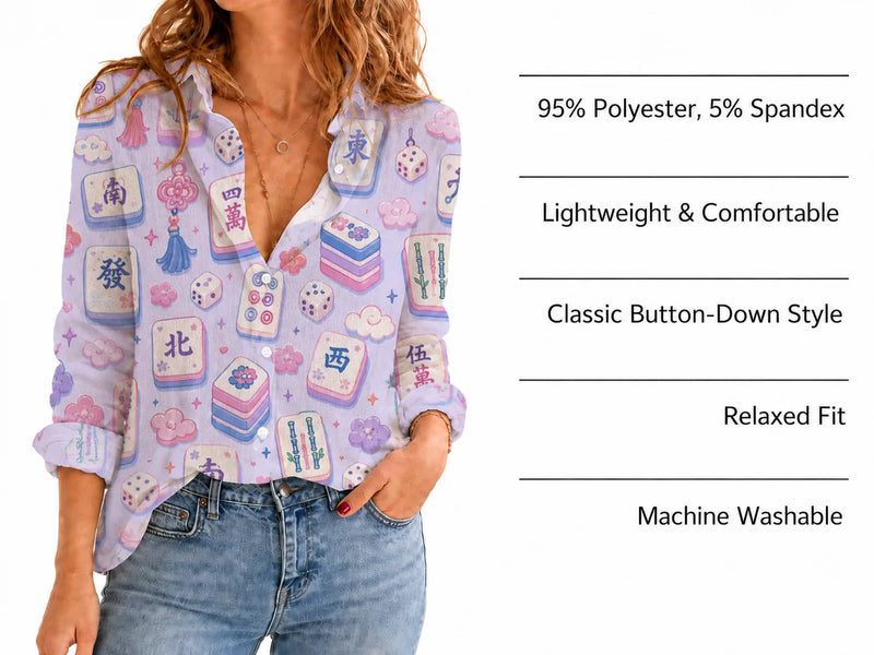 Mahjong Blouse Shirt for Women, Pastel Mah Jongg Lover Gift