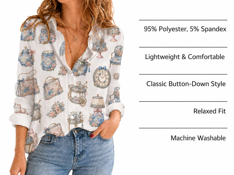 Mahjong Blouse Shirt for Women, Chinoiserie Game Night Gift Top
