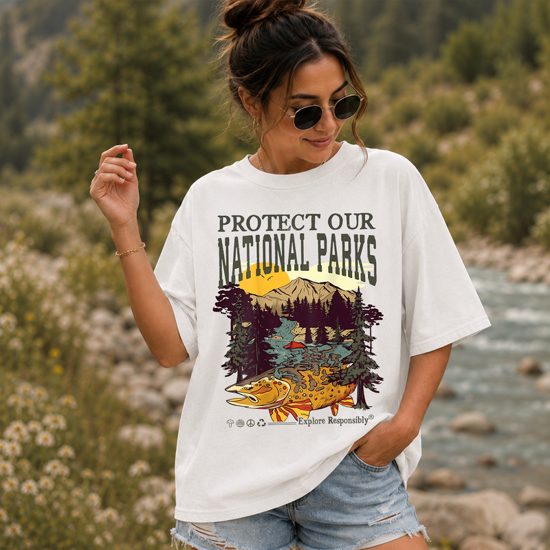 Protect Our National Parks T-Shirt, Trout Fishing Shirt, Gift for Hikers and Campers