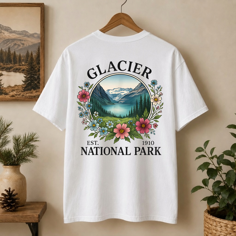 Glacier National Park T-Shirt, Montana Wildflower Tee, Gift for Hikers and Campers