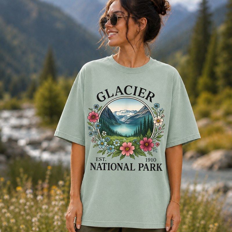 Glacier National Park T-Shirt, Montana Wildflower Tee, Gift for Hikers and Campers