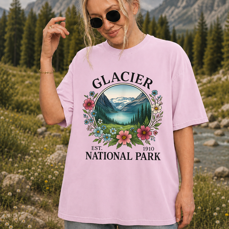 Glacier National Park T-Shirt, Montana Wildflower Tee, Gift for Hikers and Campers