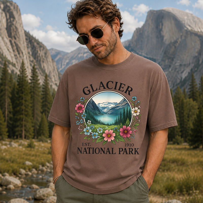 Glacier National Park T-Shirt, Montana Wildflower Tee, Gift for Hikers and Campers