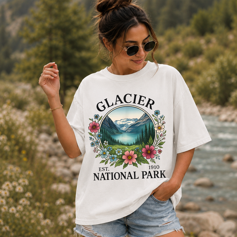 Glacier National Park T-Shirt, Montana Wildflower Tee, Gift for Hikers and Campers