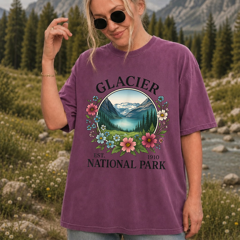 Glacier National Park T-Shirt, Montana Wildflower Tee, Gift for Hikers and Campers