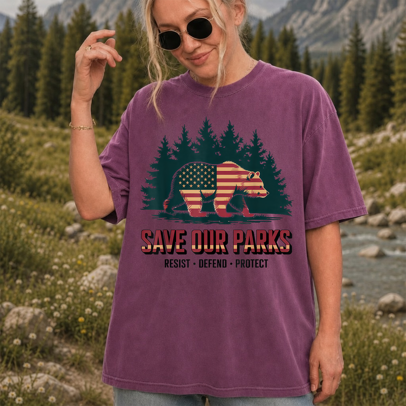 Save Our Parks T-Shirt, American Flag Bear National Park Tee, Gift for Hikers
