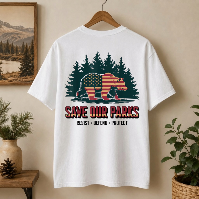Save Our Parks T-Shirt, American Flag Bear National Park Tee, Gift for Hikers