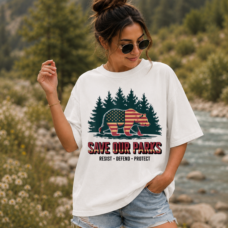 Save Our Parks T-Shirt, American Flag Bear National Park Tee, Gift for Hikers
