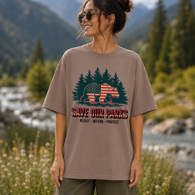 Save Our Parks T-Shirt, American Flag Bear National Park Tee, Gift for Hikers