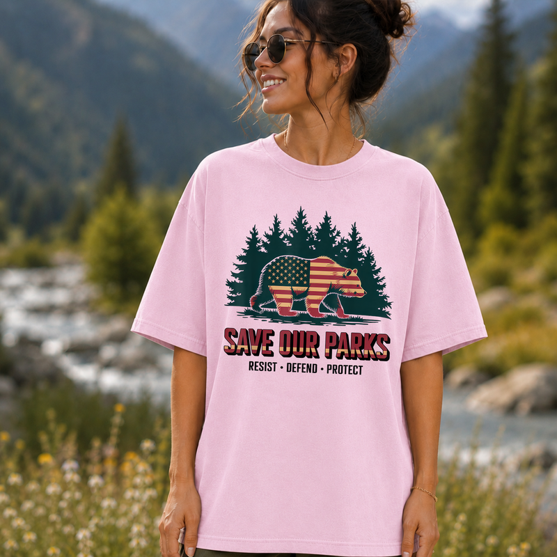 Save Our Parks T-Shirt, American Flag Bear National Park Tee, Gift for Hikers