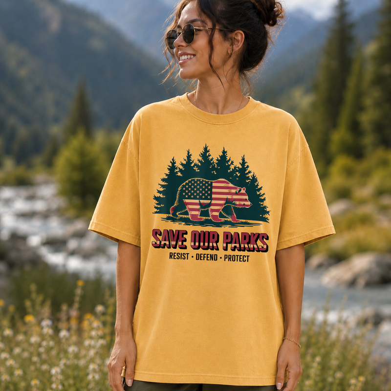 Save Our Parks T-Shirt, American Flag Bear National Park Tee, Gift for Hikers