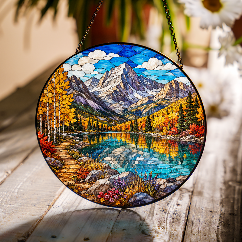 Fall Rocky Mountain National Park Stained Glass Suncatcher, Mountain Window Hanging Decor, Nature Lover Gift