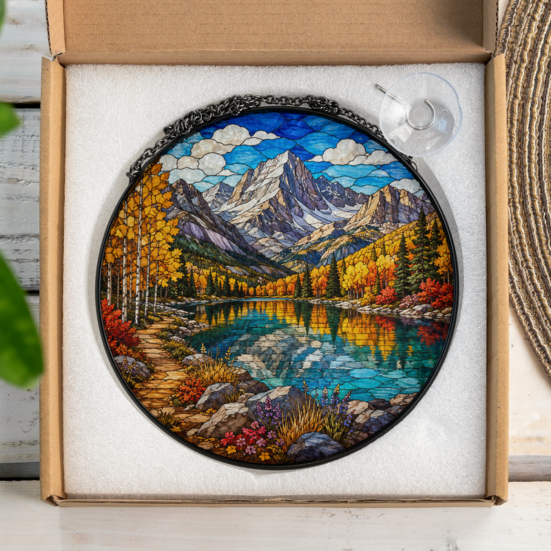 Fall Rocky Mountain National Park Stained Glass Suncatcher, Mountain Window Hanging Decor, Nature Lover Gift