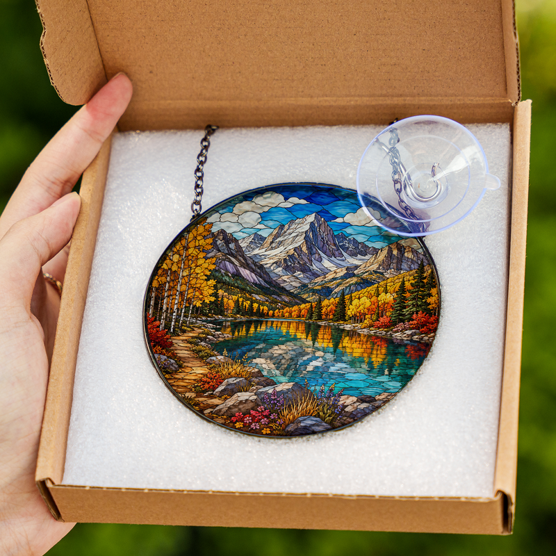 Fall Rocky Mountain National Park Stained Glass Suncatcher, Mountain Window Hanging Decor, Nature Lover Gift