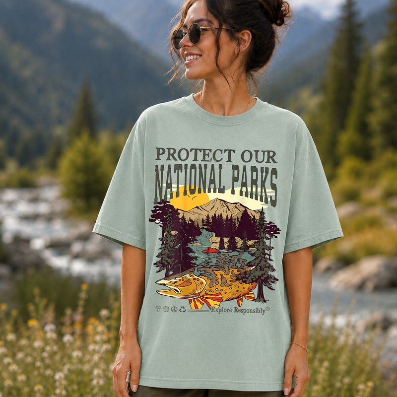 Protect Our National Parks T-Shirt, Trout Fishing Shirt, Gift for Hikers and Campers