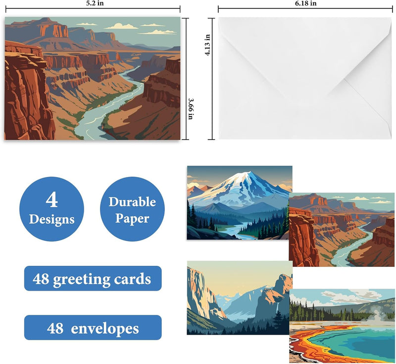 48 Pack National Park Blank Greeting Cards with Envelopes, All Occasion Note Cards
