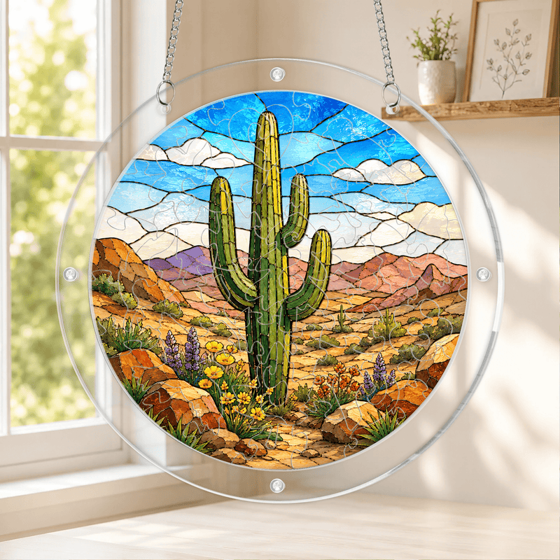 Saguaro Cactus Acrylic Puzzle Suncatcher, Desert Window Decor, Nature Lover Gift