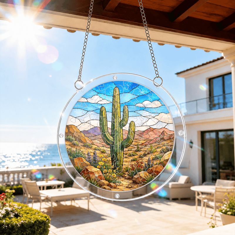 Saguaro Cactus Acrylic Puzzle Suncatcher, Desert Window Decor, Nature Lover Gift