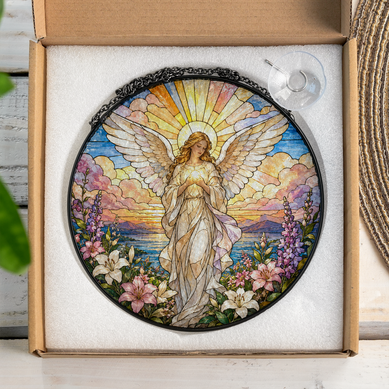 Guardian Angel Stained Glass Suncatcher, Christian Window Hanging Decor, Spiritual Gift for Women