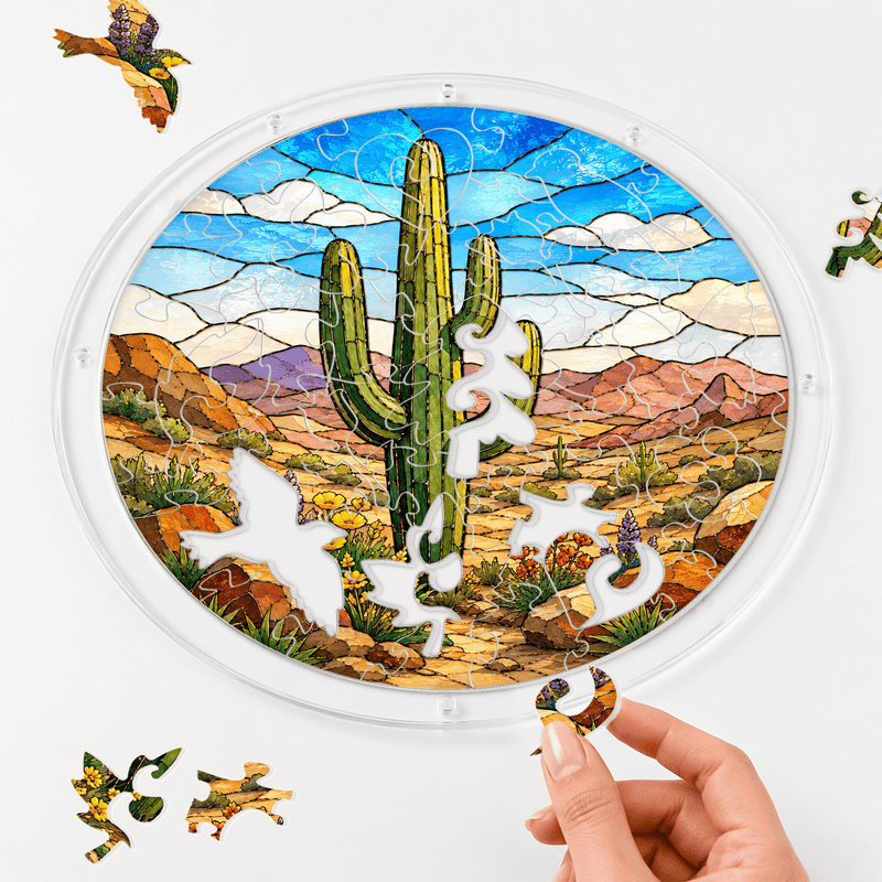 Saguaro Cactus Acrylic Puzzle Suncatcher, Desert Window Decor, Nature Lover Gift