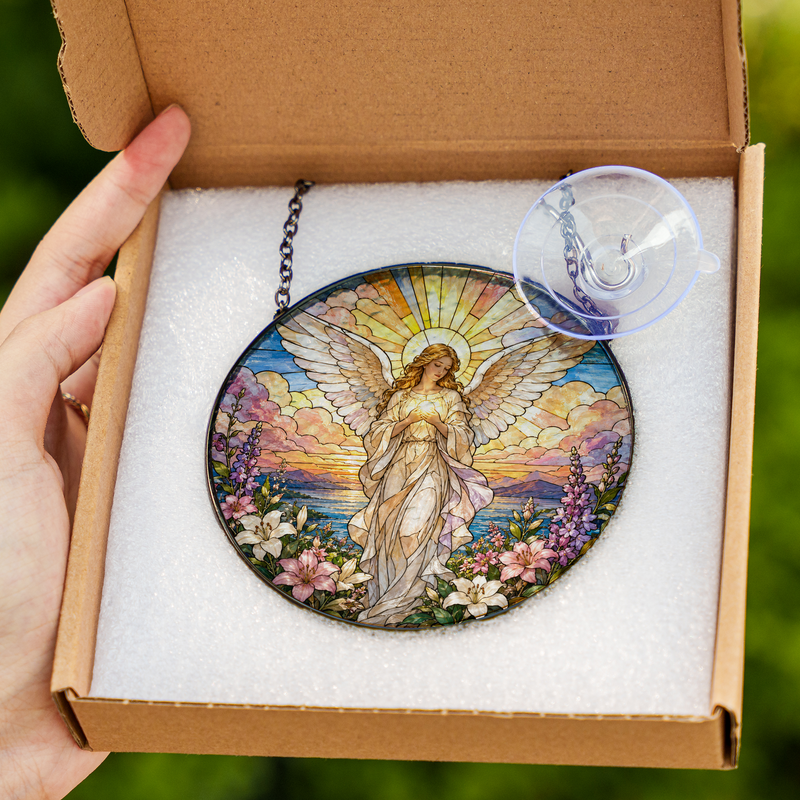 Guardian Angel Stained Glass Suncatcher, Christian Window Hanging Decor, Spiritual Gift for Women