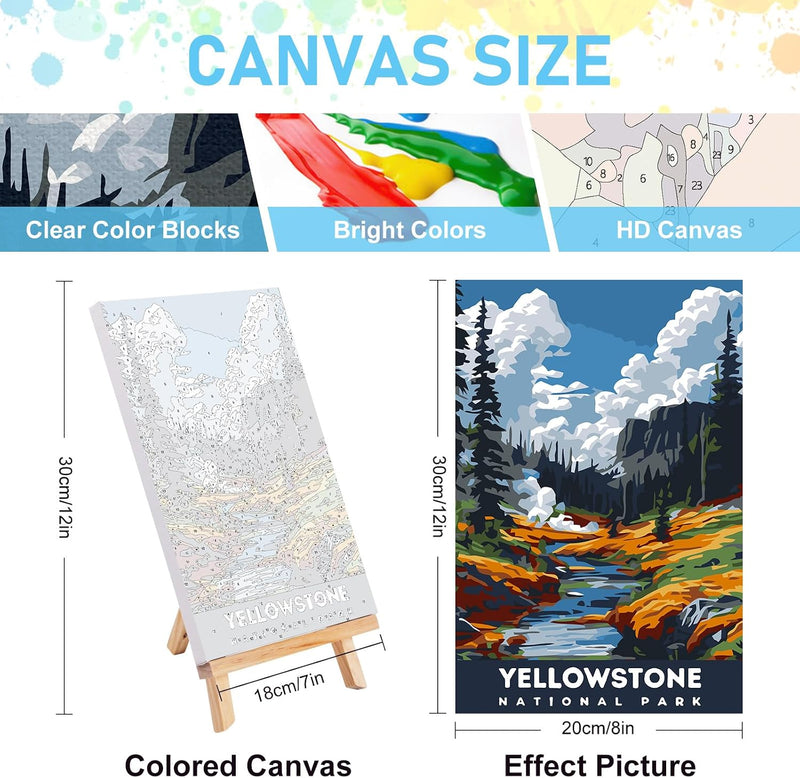4 Pack National Parks Paint by Numbers for Adults, Framed Canvas Kit with Wooden Easel