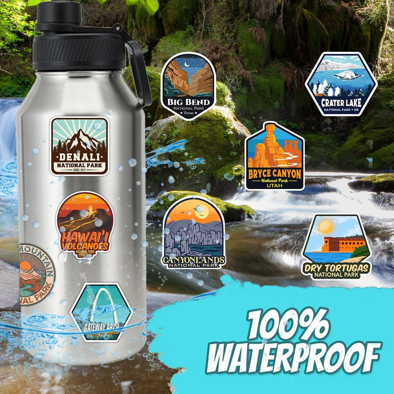 74 Pcs National Park Stickers, Waterproof Vinyl Outdoor Adventure Decals for Water Bottles, Laptops & Cars