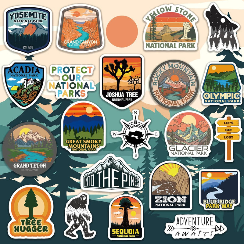 74 Pcs National Park Stickers, Waterproof Vinyl Outdoor Adventure Decals for Water Bottles, Laptops & Cars