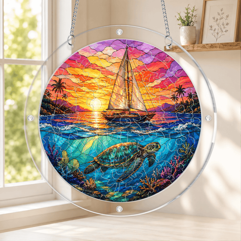 Sea Turtle Acrylic Puzzle Suncatcher, Ocean Window Decor, Coastal Lover Gift
