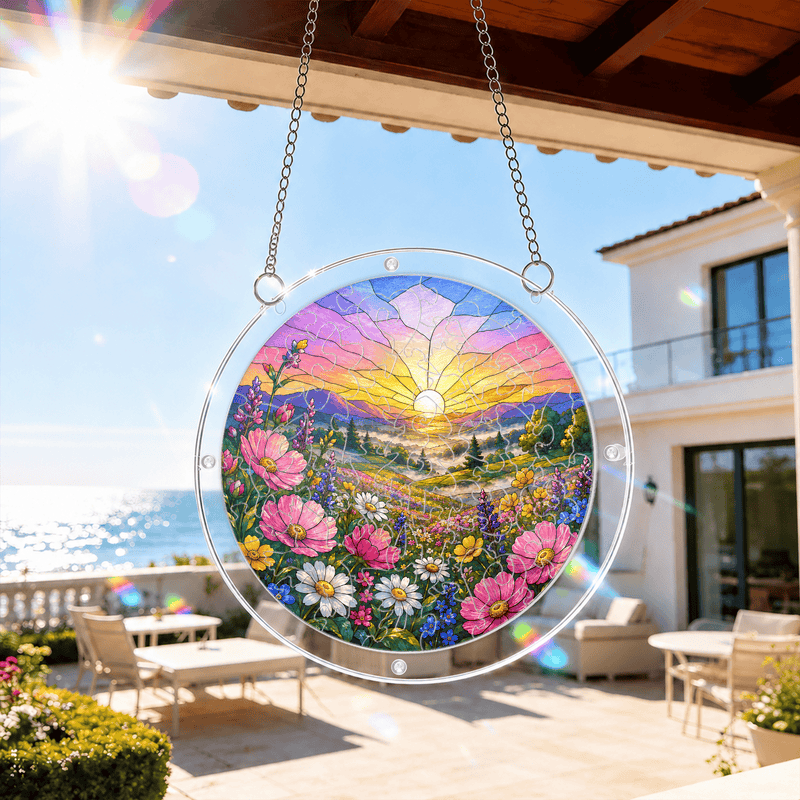 Wildflower Meadow Acrylic Puzzle Suncatcher, Floral Window Hanging Decor, Nature Lover Gift