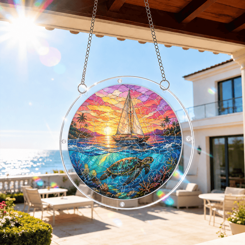 Sea Turtle Acrylic Puzzle Suncatcher, Ocean Window Decor, Coastal Lover Gift