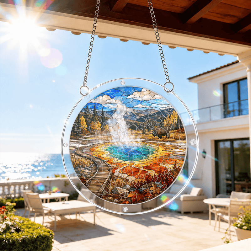 Yellowstone Acrylic Puzzle Suncatcher, Window Hanging Decor, Gift for Nature Lovers