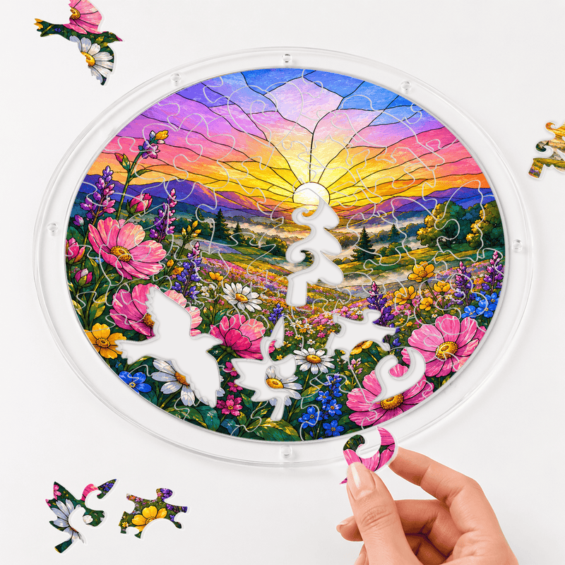 Wildflower Meadow Acrylic Puzzle Suncatcher, Floral Window Hanging Decor, Nature Lover Gift