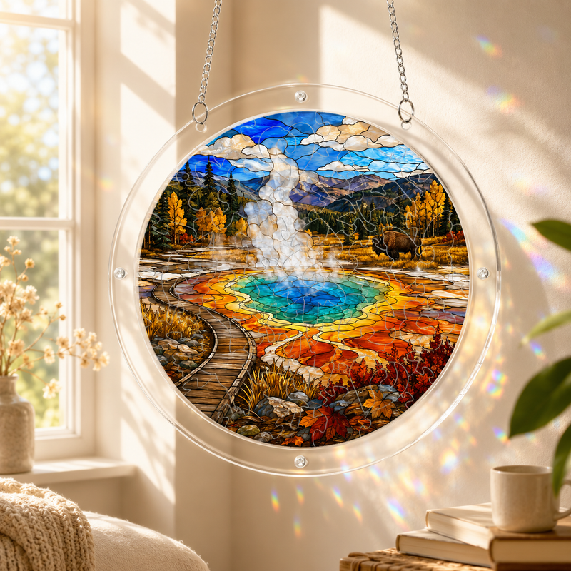 Yellowstone Acrylic Puzzle Suncatcher, Window Hanging Decor, Gift for Nature Lovers