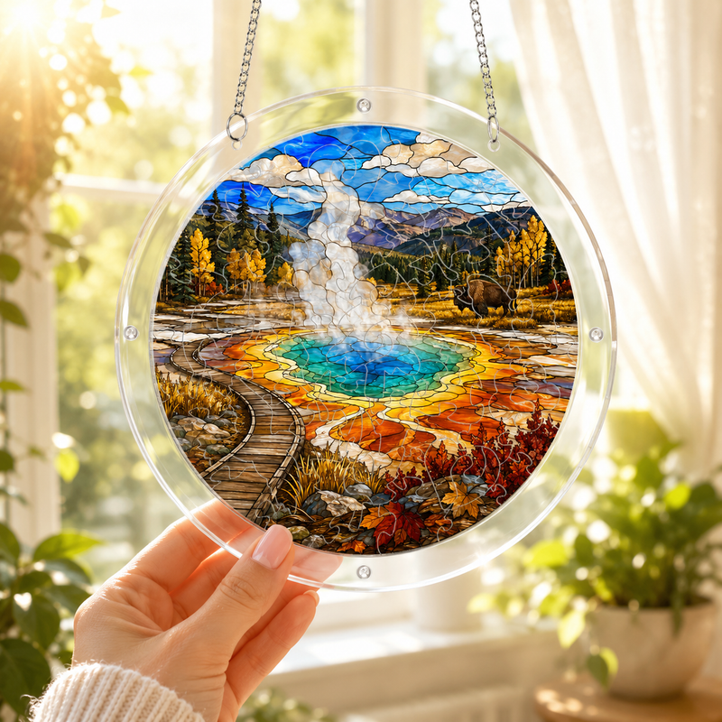 Yellowstone Acrylic Puzzle Suncatcher, Window Hanging Decor, Gift for Nature Lovers