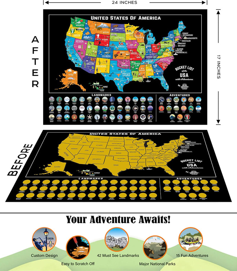Scratch Off Map of USA & 63 National Parks Bundle – Travel Tracker Gift Set