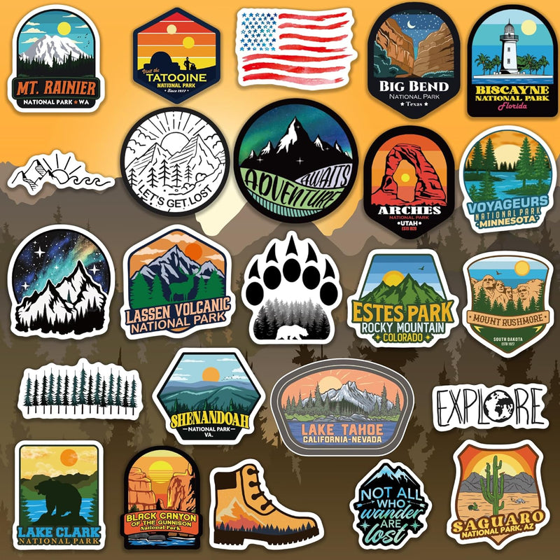 74 Pcs National Park Stickers, Waterproof Vinyl Outdoor Adventure Decals for Water Bottles, Laptops & Cars