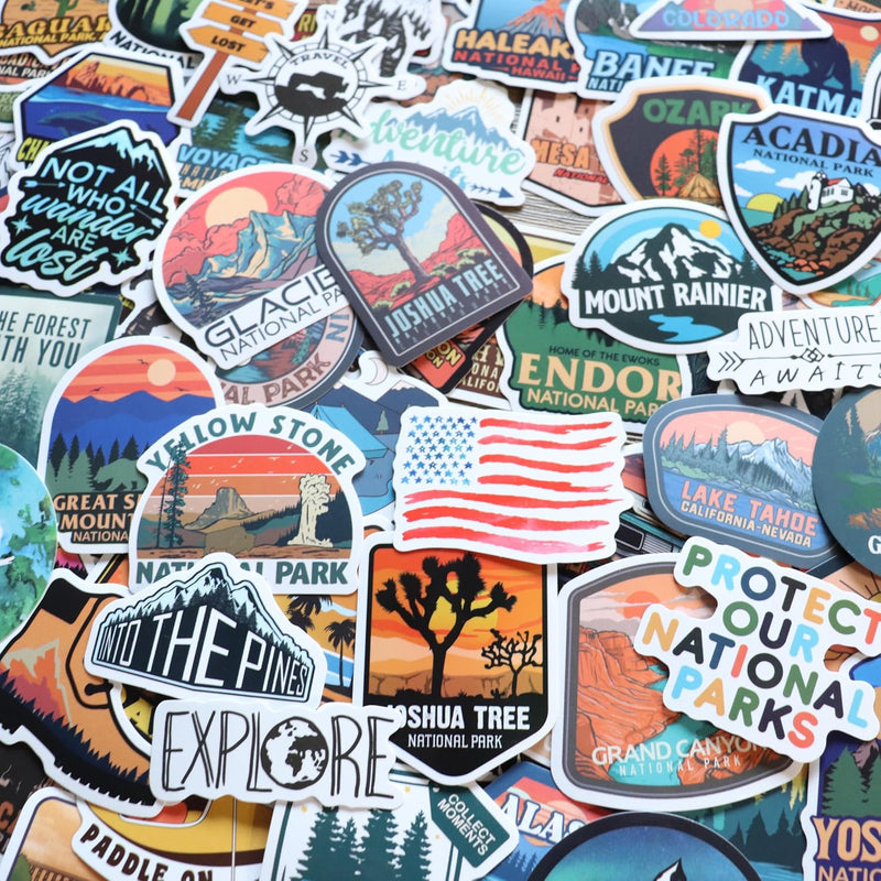74 Pcs National Park Stickers, Waterproof Vinyl Outdoor Adventure Decals for Water Bottles, Laptops & Cars